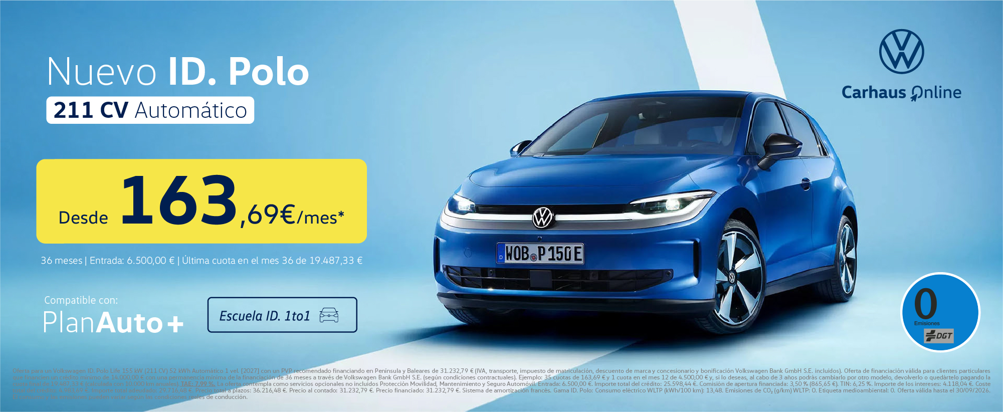 Nuevo Volkswagen ID. Polo 211 CV Automático por 163,69€/mes
